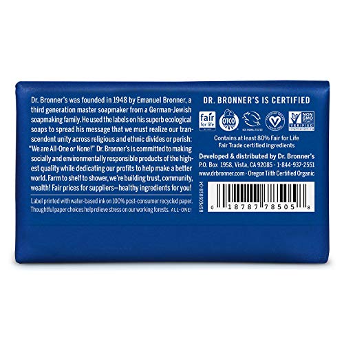 Dr. Bronner¡¯s - Pure-Castile Bar Soap (Peppermint, 5 ounce, 8-Pack) - Made with Organic Oils, For Face, Body and Hair, Gentle and Moisturizing, Biodegradable, Vegan, Cruelty-free, Non-GMO