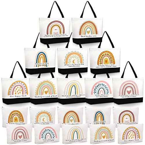 Paterr 20 Pcs Appreciation Gift Bulk for Teachers Tote Bags with Makeup Bag Thanksgiving Gift for Teacher Women Mom Team