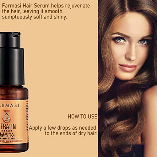 FARMASi Keratin Therapy Repairing Hair Serum, Heat Protection & Shine Support for Dry Damaged Hair, Lightweight Smoothing Care, 1 fl oz