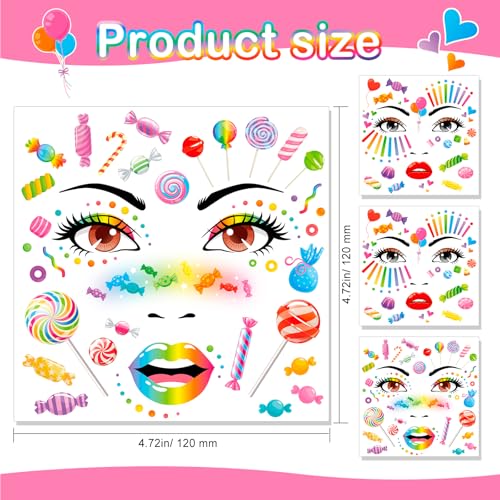 HOWAF Halloween Candy Face Tattoos, 4 Sheets Temporary Stickers
