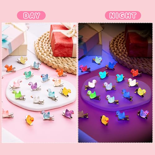 42Pcs Sprouts Rave, Cute Mini Glow Resin Duck Clips for Hair, Festival Accessories for Girls Party Supplies