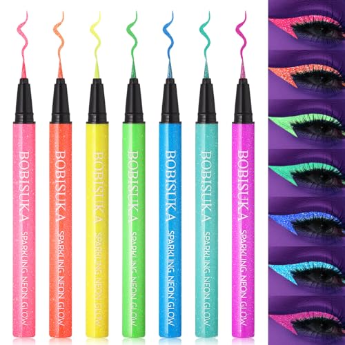 UV Glitter Liquid Eyeliner 7-Color Kit - Waterproof Neon