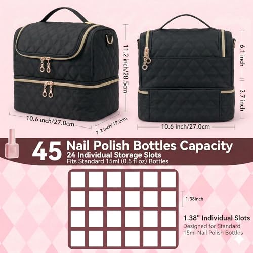 BAGCRAZY Nail Polish Organizer Case - 24 Bottle Storage Bag with UV Lamp Holder