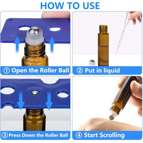 Glass Essential Oil Roller Bottles Set - 4 Pack, 10ml Portable Aromatherapy Containers