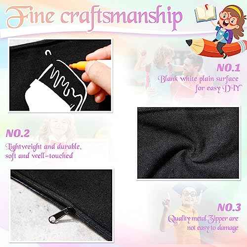 Fainne 100 Pack Canvas Makeup Bags Bulk 7.1 x 4.3 Inch Blank DIY Craft Canvas Pencil Pouch Pencil Case Multi Purpose Travel Toiletry Zipper Pouch Cosmetic Bags for Stationary Storage(Black)