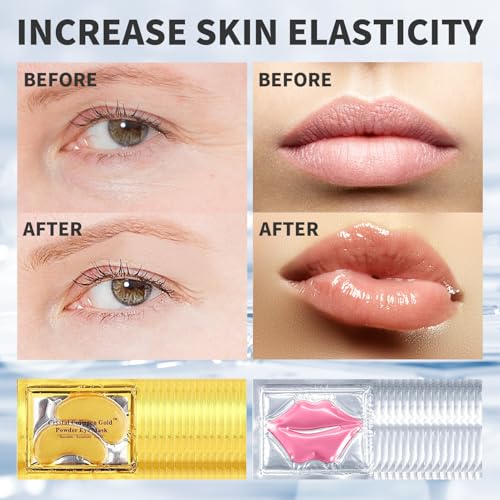 24K Gold Eye Patches & Lip Masks Set - 30 Pieces