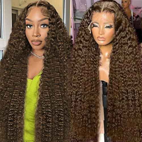 BIANFA 30 Inch Light Brown Deep Wave Lace Front Wigs Human Hair 220 Density 13x6 HD Lace Frontal Wig Curly Human Hair Pre Plucked Wig for Women Honey Brown Glueless with Natural Hairline