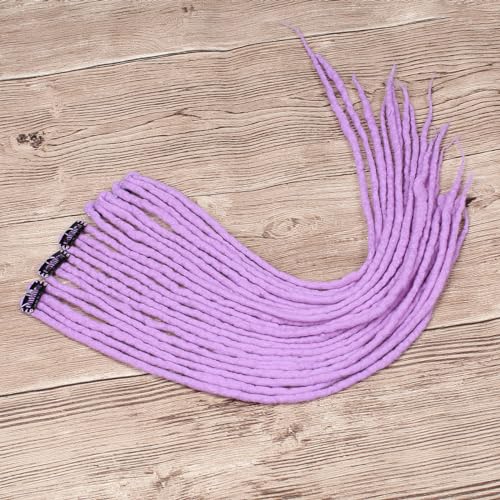 Pouweney 22 inch 5 Packs Clip in Wool Dreadlock Extensions, 20 Strands Lavender Purple Viking Clip on Dreads Extensions for Woman, Handmade Soft Wool Dreadlocks…