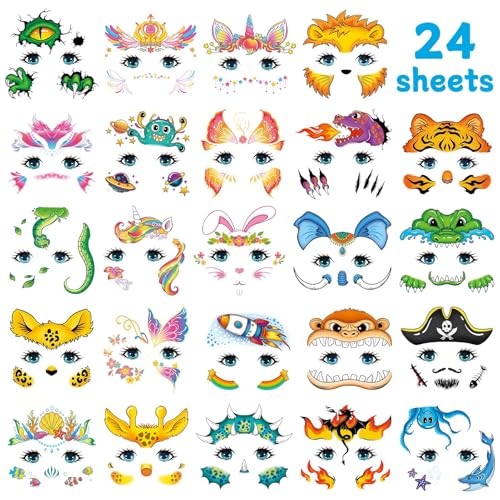 Face Tattoos for Kids - 24 Sheets Party Pack