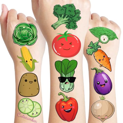 Vegetable Temporary Tattoos for Kids | 96 PCS Party Favors