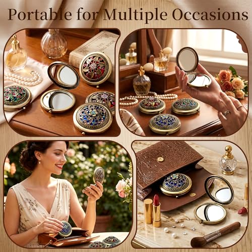 Vintage Foldable Double-Sided Makeup Mirror - Portable Metal Design