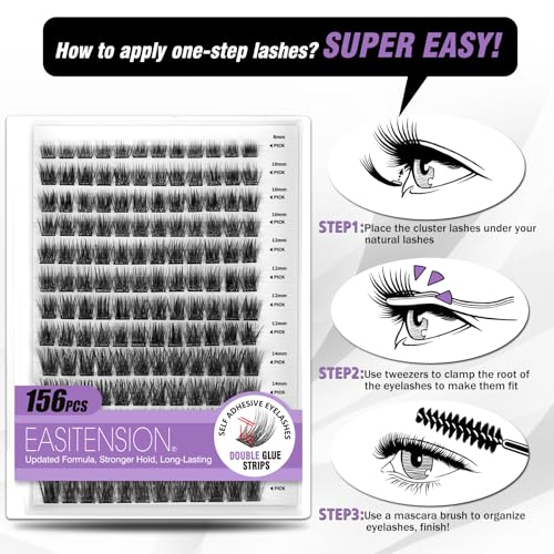 Self-Adhesive Lash Clusters Kit, 156 PCS Pre-Glued No Remover