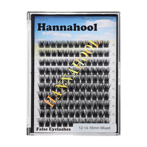 Hannahool 120pcs D Curl Individual Wide Stem Cluster DIY Eye Lashes Extensions Mixed 10-12-14-16mm/14-16-18mm/12-14-16mm Makeup Dramatic Volume Lashes (mixed 12-14-16mm)