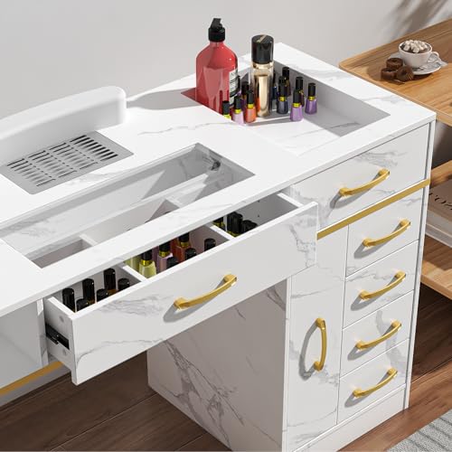 Manicure Table with Electric Dust Collector & Glass Top