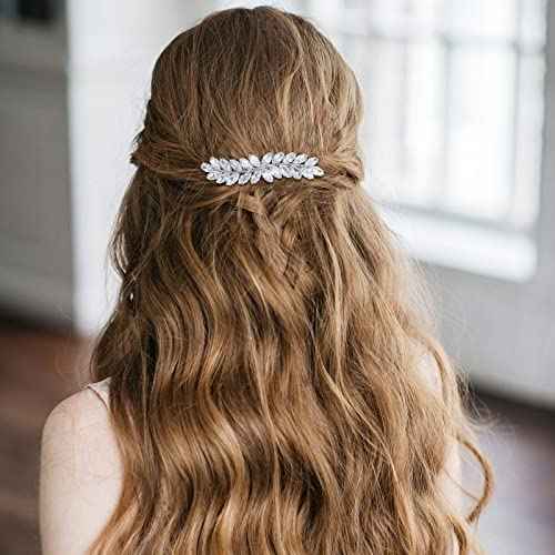 WHAVEL 2PCS Crystal Hair Barrettes for Women, Rhinestone Hair Clips Leaf French Barrette Wedding Hair Clips Bridal Hair Accessories for Women Bride Bridesmaid (Silver)