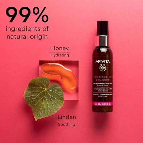 Apivita Eye Makeup Remover | Hydrating & Soothing Gentle Cleansing Milk with Linden & Honey, 100 mL / 3.38 oz