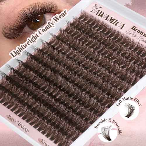 Dark Brown Lash Clusters 80D Fluffy Wispy Volume Cluster Eyelash Extensions D Curl 10?18mm Individual Cluster Lashes 240PCS Brown Eyelash Clusters DIY Lash Extension for Natural Glam Look by Yawamica