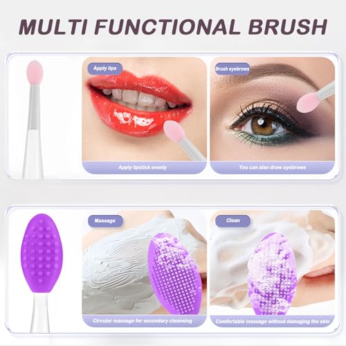Lip Scrub Brush, Dual-ended Lip Scrubber Exfoliator and Silicone Lip Brush Exfoliator Tool Lightening for Dark Lips Nose Scrubber Lip Mask Applicator 3PCS