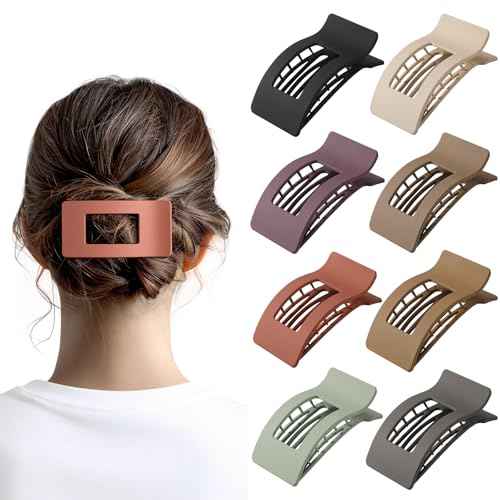 8 Pack French Flat Hair Clips for Women ? Large Matte No-Slip Claw clips for Thick & Thin Hair, Strong Hold Styling Barrettes Accessories (Neutral)