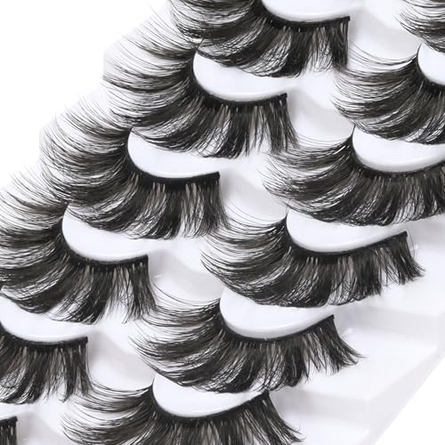 Losha Lashes Pack 7 Pairs Fluffy Faux Mink Eyelashes Soft Handmade False Eye Lashes for Dramatic Makeup