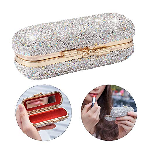 Lipstick Case Holder with Mirror & Rhinestone Design