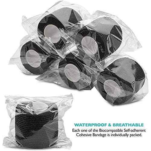 Tattoo Grip Tape Cover - 24PCS Self Adhesive Bandage Wrap, 2" X 5 Yards Black Athletic Tape,Ankle Tape, Cohesive Bandage Wrap¡¦