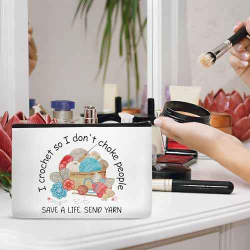 Funny Crocheting Gifts Makeup Bag for Women Knitting Gift for Crochet Beginner Crochet Lovers Friends Crocheters Accessories Cosmetic Bag