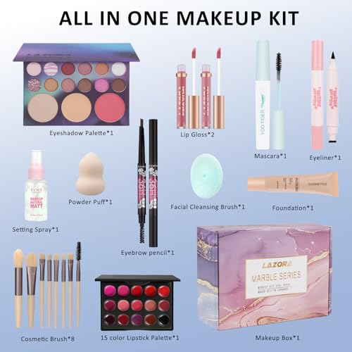 LAZORA Makeup Kit Set - 24-Piece Full Face Cosmetics for Beginners & Pros