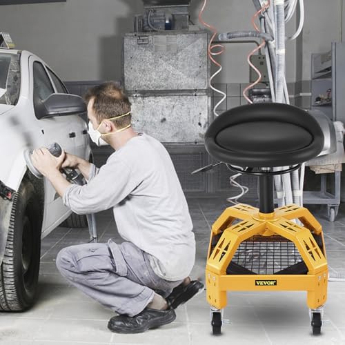 VEVOR Rolling Garage Stool - Adjustable Height, 300LBS Capacity, Mechanic Seat with Tool Tray & Swivel Wheels