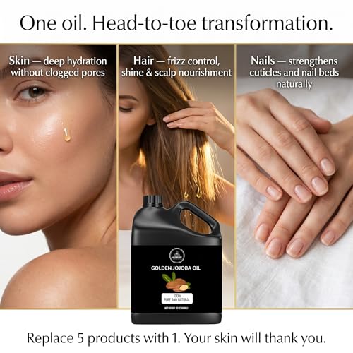 Naturevibe Botanicals 32 oz Golden Jojoba Oil - Pure Cold-Pressed Moisturizer & Hair & Skin Care