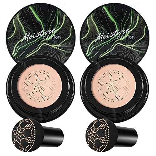 2PCS Mushroom Head Air Cushion CC Cream BB Cream Foundation Moisturizing Matte Concealer Long Lasting Full Coverage Foundation Makeup for All Skin (Natural)