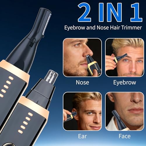 Nose and Ear Hair Trimmer for Women Men,2 in 1 LED Display Eyebrow Hair Trimmer with USB Rechargeable,2026 Portble Waterproof Facial Hair Removal with Dual-Edge Blades for Travel (Black)