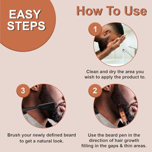 Black Beard Pencil Filler for Men - 2 PCS Beard Pen, 4-fork Tip Beard Styling Pen - Beard, Moustache & Eyebrows, Long Lasting Coverage Natural Finish, Waterproof Beard Pencil Kit for Father Male Gift