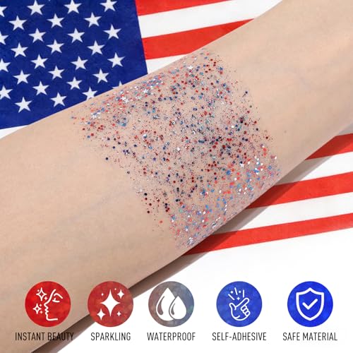 Red White Blue Glitter Stick for Face & Body Makeup