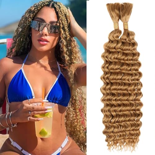Honey Blonde Deep Wave Human Braiding Hair - 24 Inch Bulk