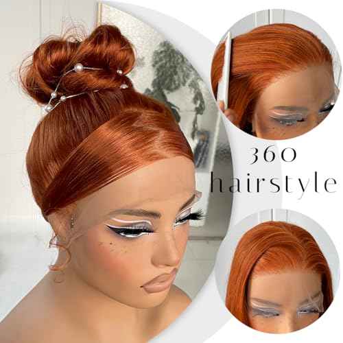 360 Ginger Orange Lace Front Wig Pre Plucked HD Synthetic Long Straight Lace Front Wigs 180 Density Yaki Glueless Ginger Lace Front Wig 32inch