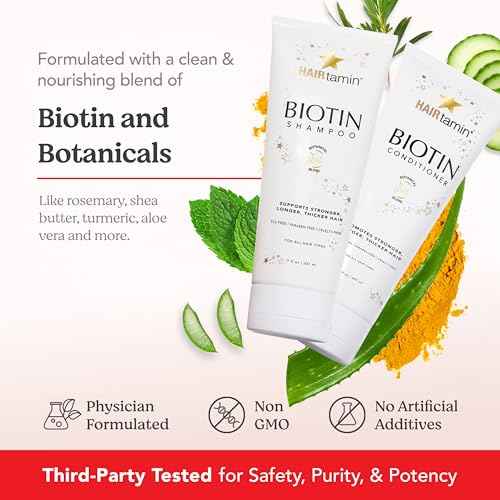 HAIRtamin Shampoo and Conditioner Set - Paraben & Sulfate Free, Volumizing & Moisturizing, Natural Biotin Shampoos and Conditioners, Gentle Moisturizer on Curly & Color Treated Hair