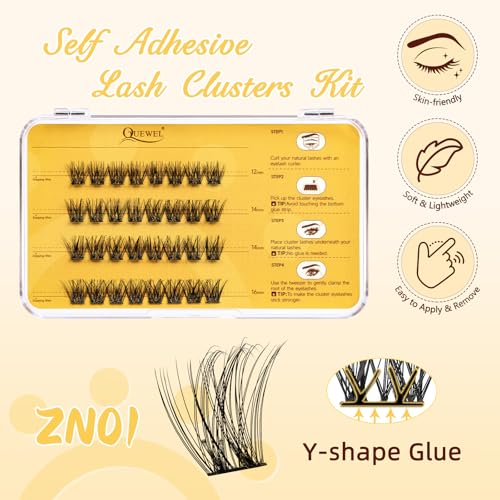 QUEWEL Self Adhesive Eyelash Clusters Kit with Tweezers