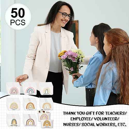 Sieral Rainbow 50 Pcs Canvas Makeup Bags Bulk Inspirational Quotes Cosmetic Bags Makeup Pouch with Zipper for Women Teacher Appreciation Thank You Gifts for Teacher Volunteer Employee Coworker