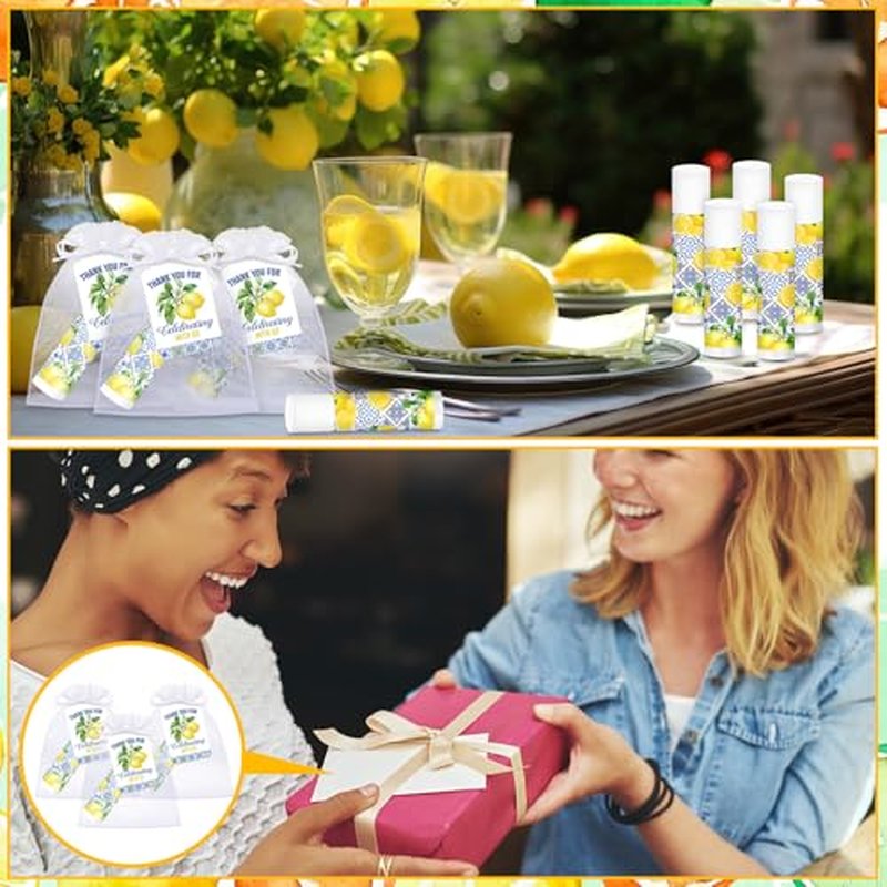 50 Sets Lemon Lip Balm Bulk Baby Shower Favor with Organza Gift Bags and Thank Card Tags Lemon Themed Gifts for Baby Shower Baptism Birthday Party Supplies