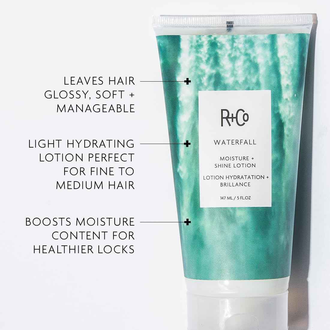 R+Co Waterfall Moisture and Shine Lotion | Lightweight Hair Hydration + Softness | Vegan + Cruelty-Free | 5 Fl Oz