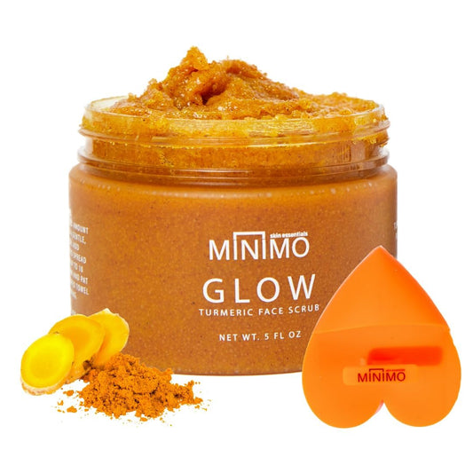 Minimo Glow Turmeric Face Scrub With Heart Applicator - Infused with Turmeric, Manuka Honey, Cinnamon, and Chamomile - Unscented Turmeric Scrub for All Skin Types- Achieve Glowing Skin Naturally