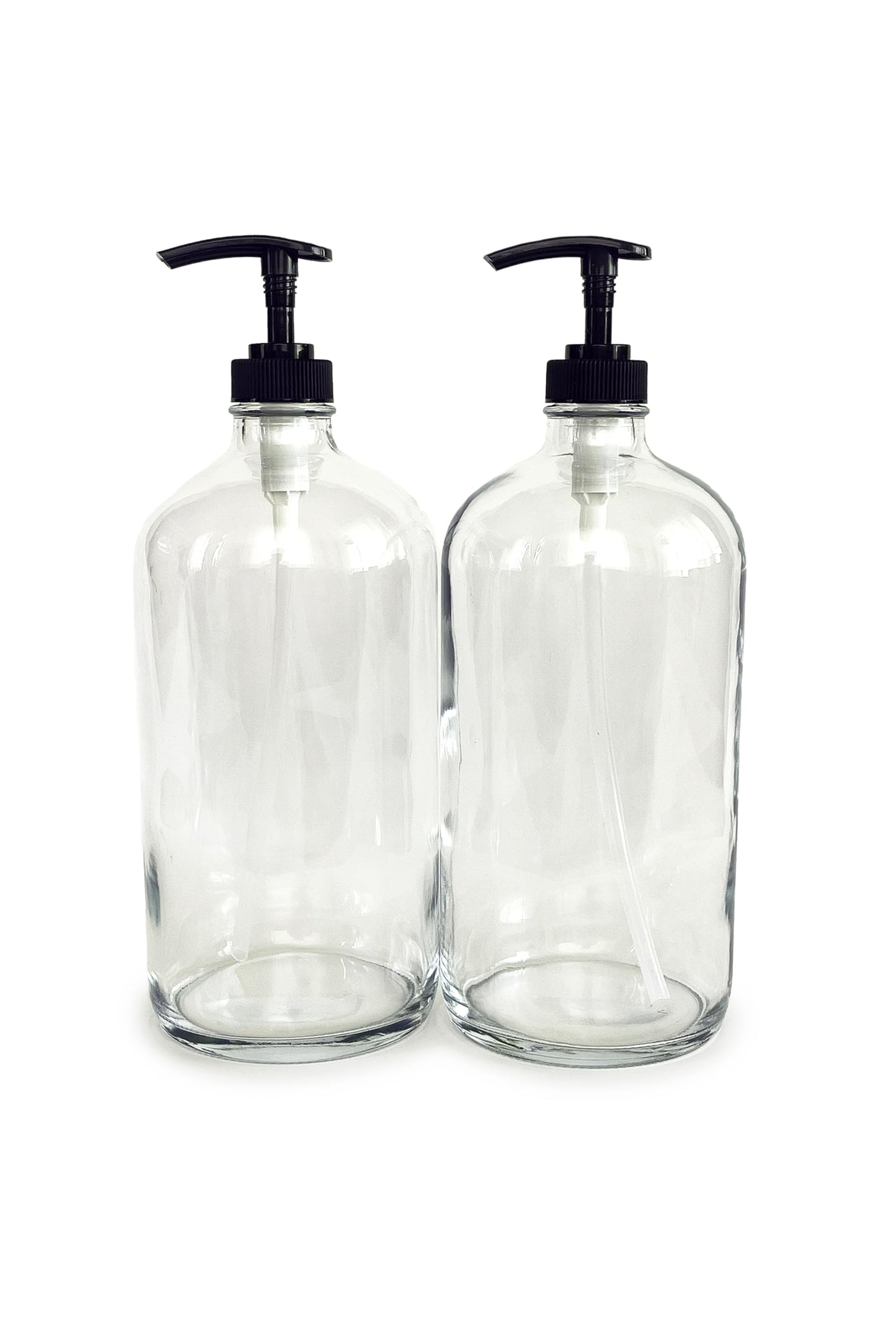 Vivaplex, 2, Large, 32 oz, Empty, Clear Glass Bottles with Black Lotion Pumps