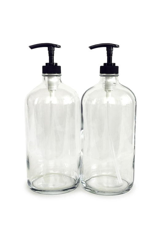 Vivaplex, 2, Large, 32 oz, Empty, Clear Glass Bottles with Black Lotion Pumps