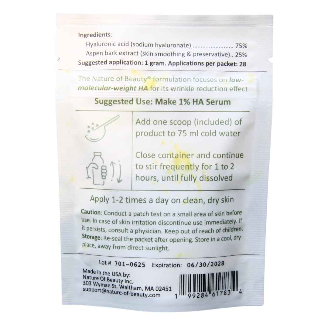 Anti-Wrinkle Hyaluronic Acid Powder For Skin, Low Molecular Weight (LMW) Cosmetic Hyaluronic Powder, For Face Serum Or Lotion, 100% Natural, USA Made, 1 Oz (28.4g)