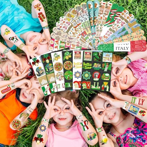 Italy Party Favors Set - 72 Tattoos & 24 Slap Bracelets