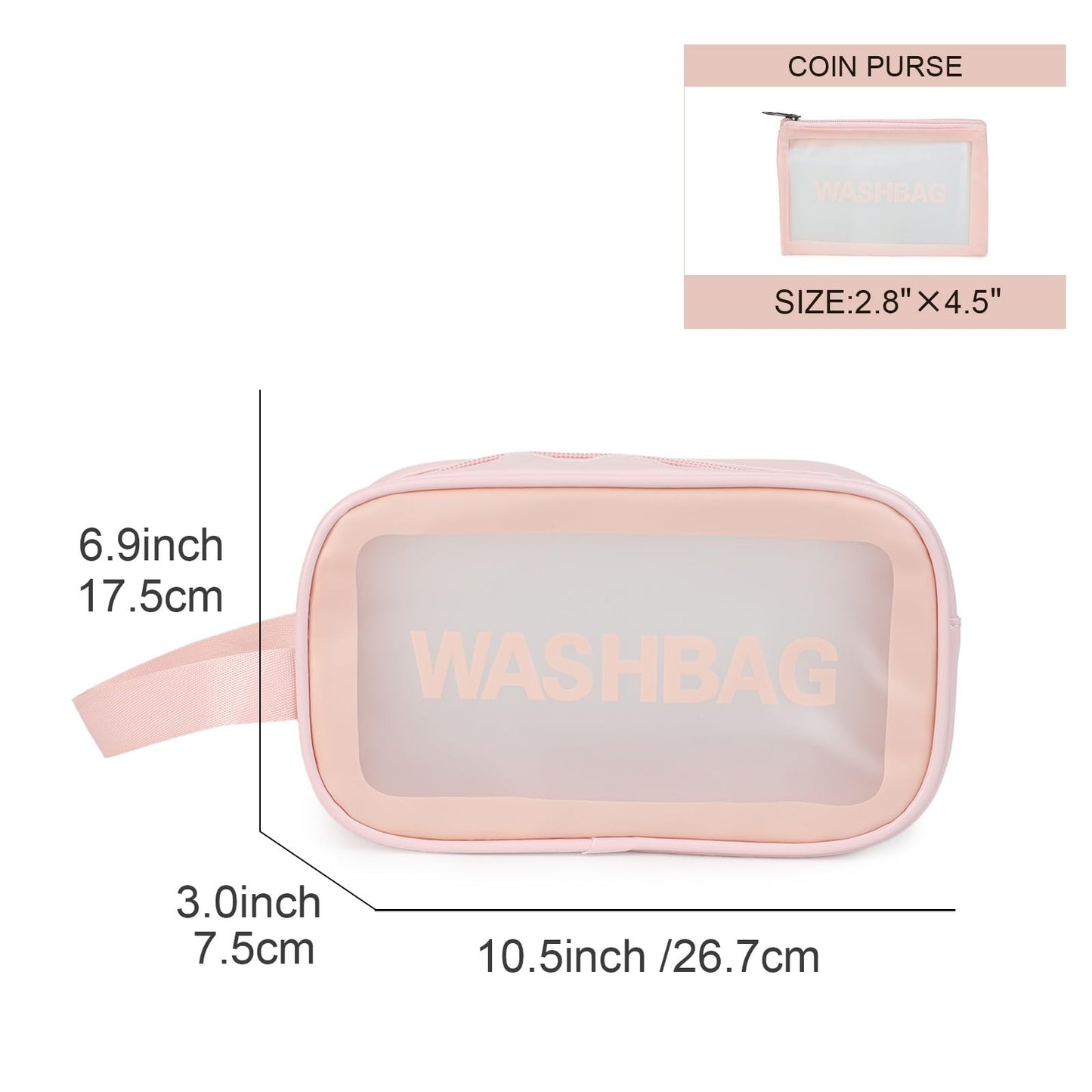 Gladdon Clear Travel Toiletry Bags for Women Clear Purse Bathroom Shower Pouches Makeup Bag Set of 4 Washbags Pink