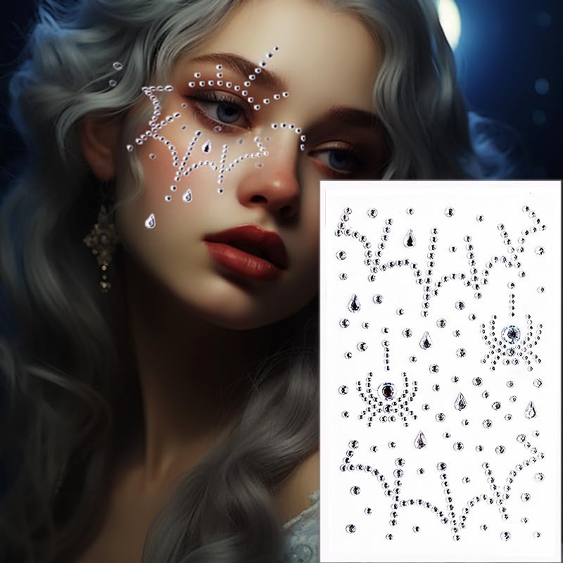 Spider Web Face Jewels Rhinestones Tattoo 3-Pack
