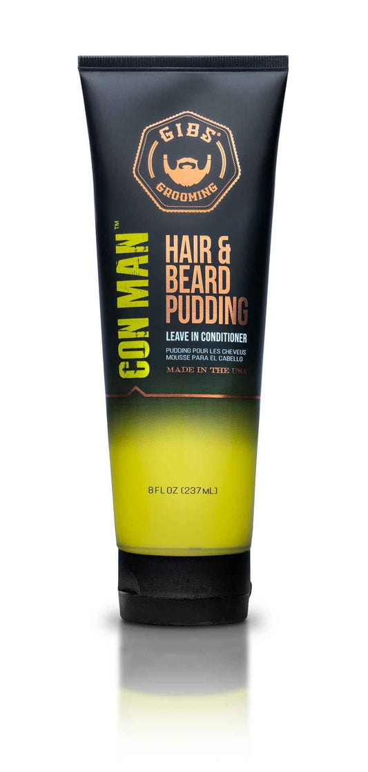 GIBS Con Man Hair & Beard Pudding - Leave In Conditioner - Curl Definer - Moisturizer - 8 oz Squeeze Tube