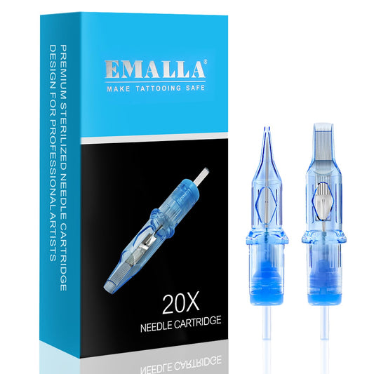 Emalla ELIOT Tattoo Cartridge Needles, 20Pcs Tattoo Needles #12 Standard Round Liner Tattoo Cartridges 1214RLL Tattoo Needles Diameter 0.35mm Long Taper 5.0mm Cartridges for Machine Tattoo Supplies